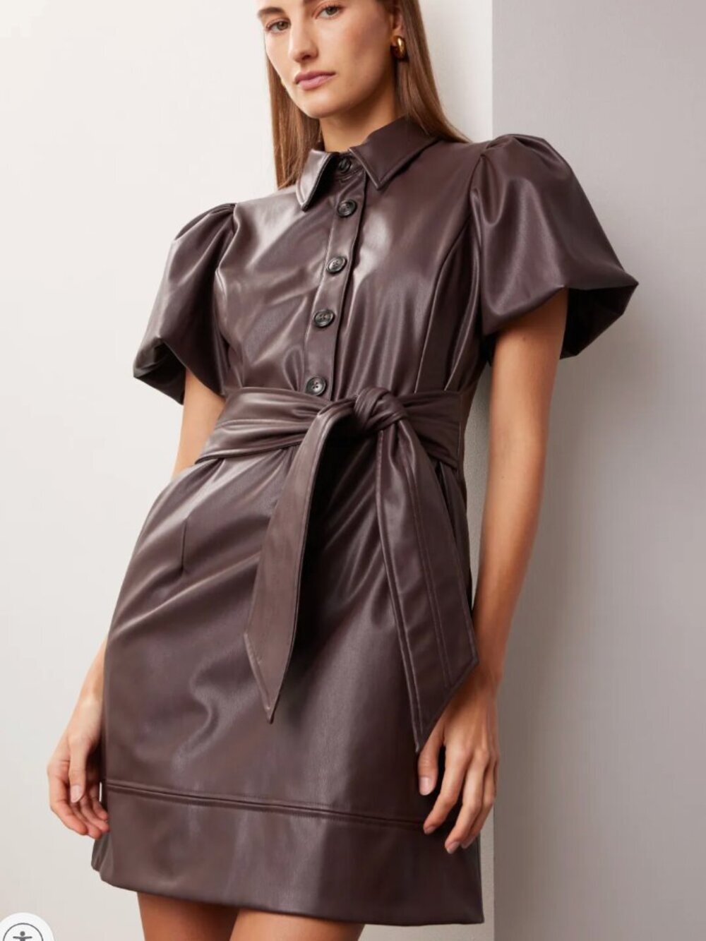 TOCCIN x RTR Puff Sleeve Faux Leather Dress size 6
